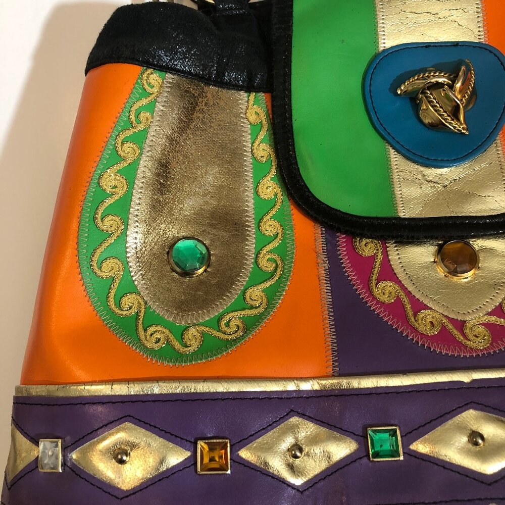 Vintage Renaissance Multicolor Handbag – Eclectic Boho-Chic Statement Bag - Picture 7 of 15
